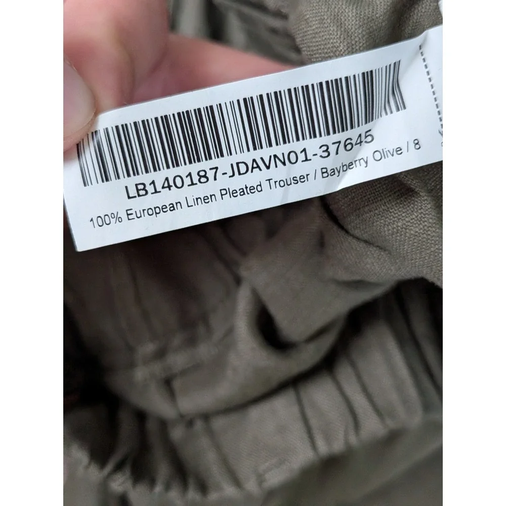 Quince 100% European Linen Pleated Trouser Bayberry Olive Womens 8 NWT